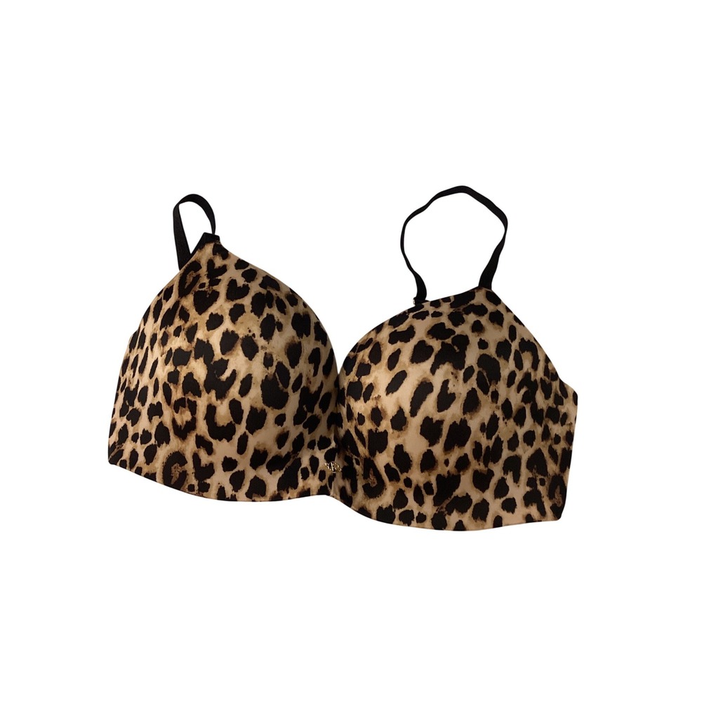 Victorias Secret Leopard Print Push Up Bra Animal Print Tan Brown Black Logo